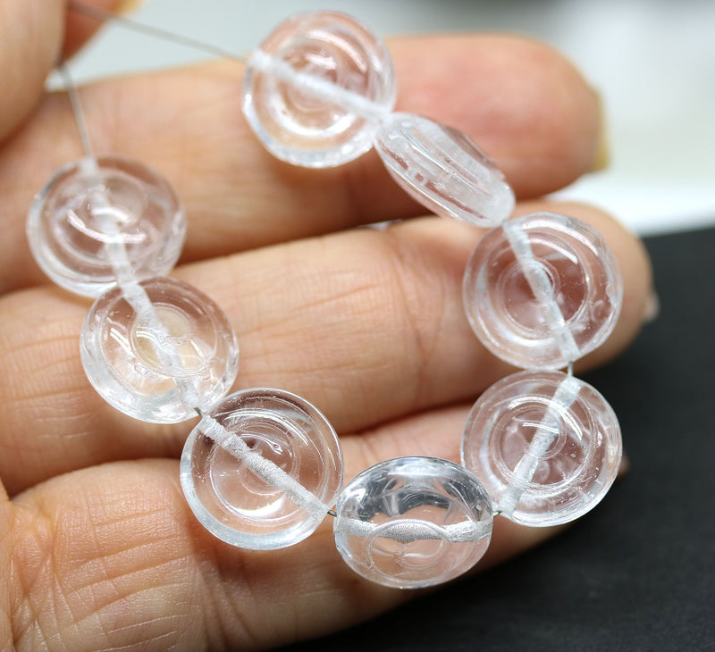 13mm Crystal clear spiral shells Czech glass seashells, 12pc