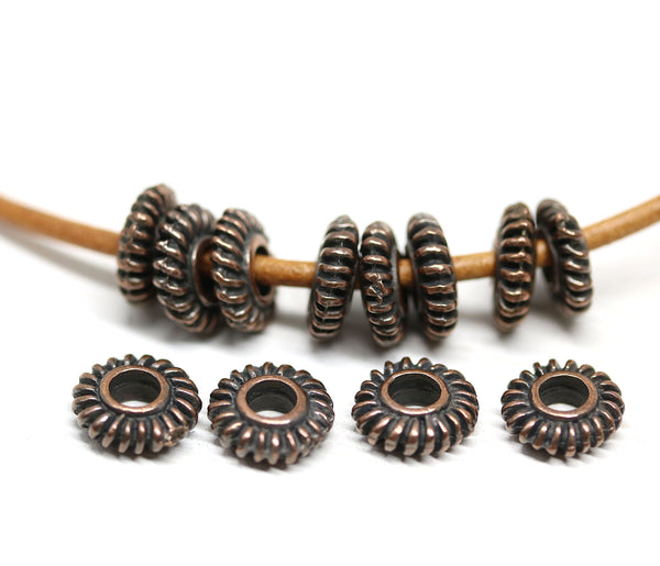 8mm Copper wheel rondelle beads 3mm hole - 8pc
