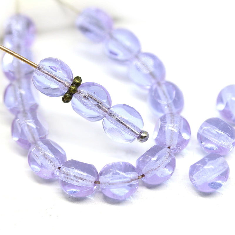 6mm Lilac Czech glass beads, round cut, 20pc