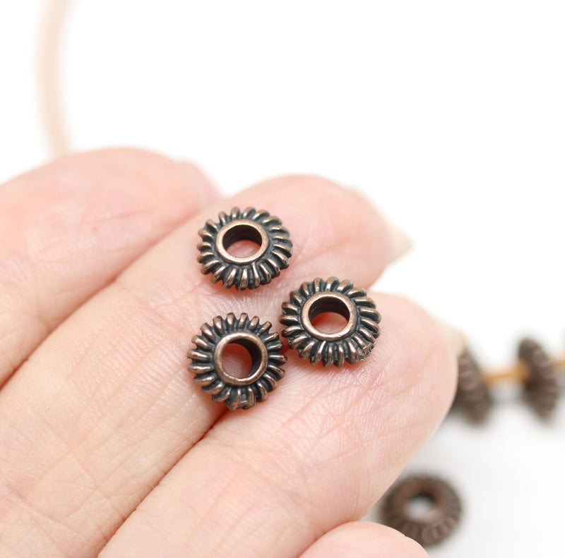8mm Copper wheel rondelle beads 3mm hole - 8pc