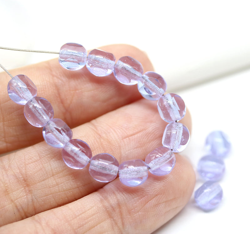 6mm Lilac Czech glass beads, round cut, 20pc