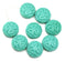 14mm Turquoise green coin ornament czech glass beads, 6Pc