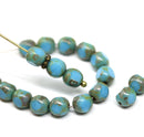 6mm Turquoise blue Czech glass beads, round cut, 20pc