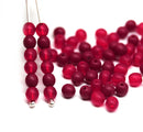 4mm Frosted red czech glass beads round druk spacers mix, 90Pc