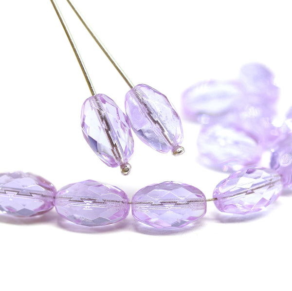 12x8mm Lilac barrel czech glass fire polished oval beads, 6Pc