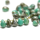Turquoise green brown picasso glass drops, czech teardrop beads