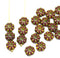 9mm Olive green Czech glass daisy flower beads red inlays 20pc
