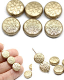 Matte gold czech glass snowflake beads - 6pc