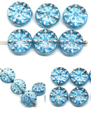 Transparent blue silver inlays czech glass snowflake beads - 6pc