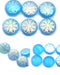 Frosted blue AB finish czech glass snowflake beads - 6pc