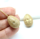 20mm Easter eggs czech glass beads, Beige Gold ornament - 2Pc