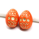 20mm Easter eggs czech glass beads, Orange Gold ornament, 2Pc