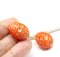 20mm Easter eggs czech glass beads, Orange Gold ornament, 2Pc
