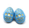 20mm Easter eggs czech glass beads, Blue Gold ornament, 2Pc