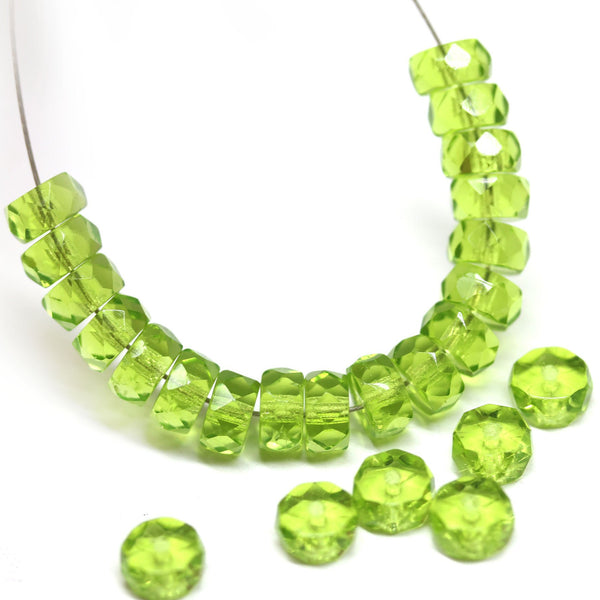 Grass green rondelle fire polished czech glass spacer beads