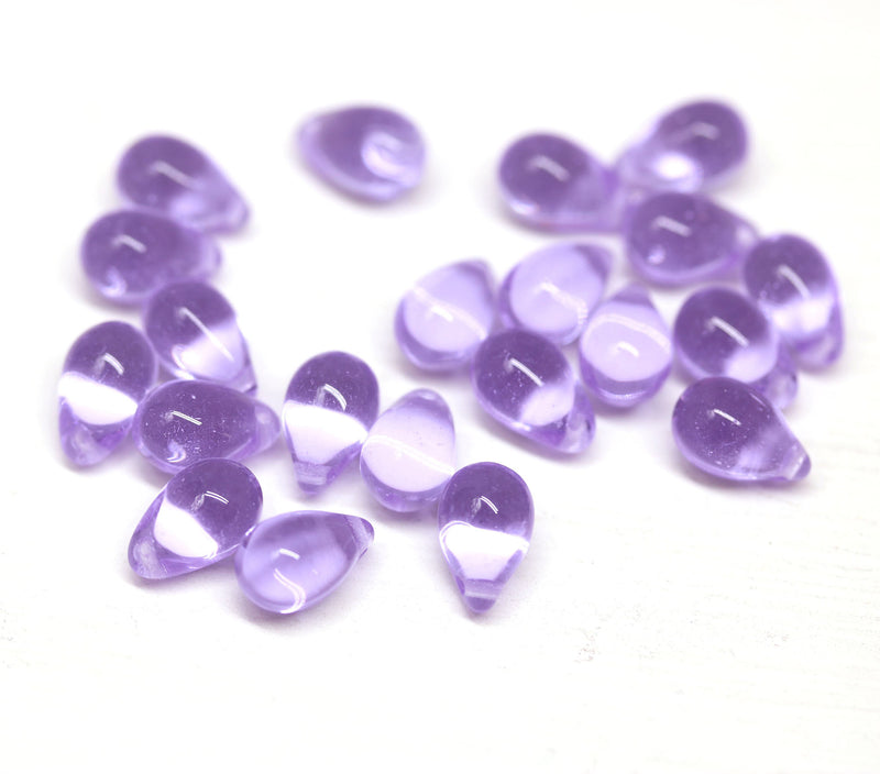 6x9mm Lilac teardrop czech glass beads top drilled for jewelry making