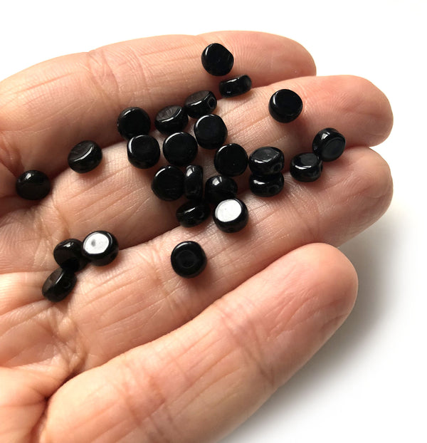 5mm Black coin czech glass beads, small round tablet shape, 50Pc