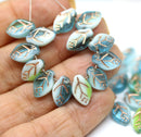 12x7mm Mixed blue green Czech glass beads copper wash, 30pc