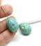 20mm Easter eggs czech glass beads, Green Gold ornament, 2Pc