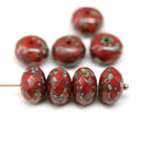 7x11mm Picasso red rondelle Czech glass beads fire polished, 6pc