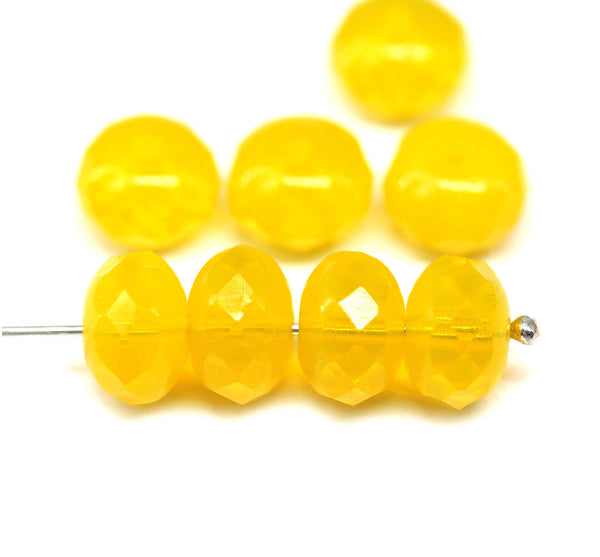 7x11mm Opal yellow rondelle Czech glass beads fire polished, 8pc