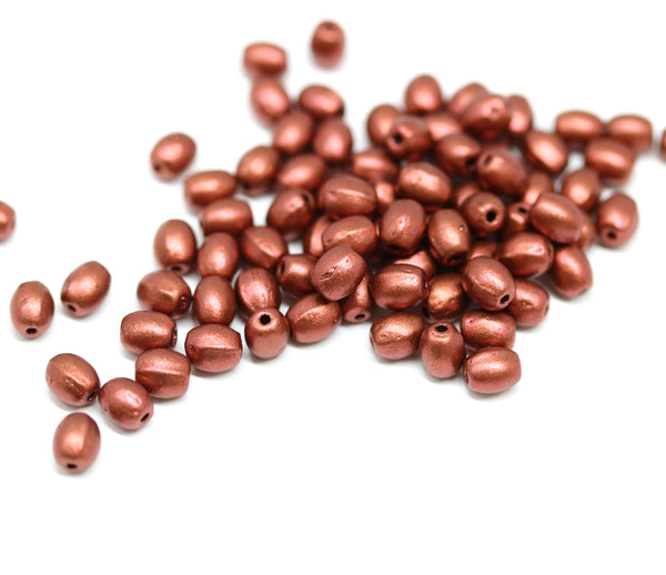 5x4mm Matte metallic red copper czech glass rice beads jewelry making