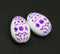 20mm Easter eggs czech glass beads, White purple ornament, 2Pc