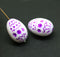 20mm Easter eggs czech glass beads, White purple ornament, 2Pc