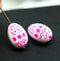 20mm Easter eggs czech glass beads, White pink ornament, 2Pc