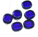 14x12mm Picasso cobalt blue oval beads czech glass, 6Pc