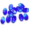 12x8mm Mixed blue barrel beads, czech glass fire polished oval beads, 6Pc