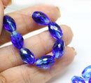 12x8mm Mixed blue barrel beads, czech glass fire polished oval beads, 6Pc