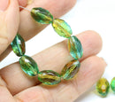 12x8mm Yellow green barrel czech glass fire polished oval beads, 6Pc