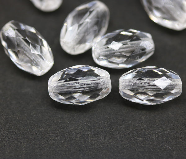 12x8mm Crystal clear barrel czech glass fire polished oval beads, 8Pc