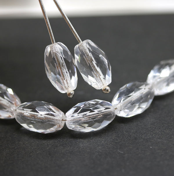 12x8mm Crystal clear barrel czech glass fire polished oval beads, 8Pc