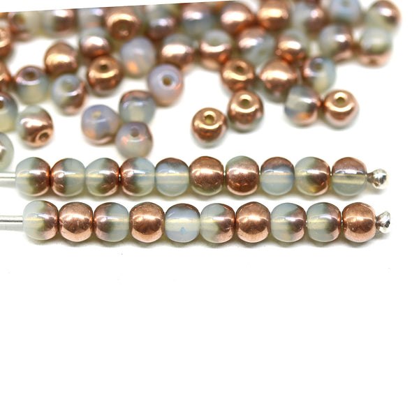 4mm Opal czech glass beads round druk spacers, copper coating, 90Pc