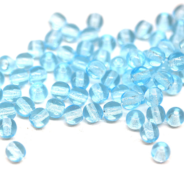 4mm Aqua blue czech glass beads round druk spacers, 90Pc