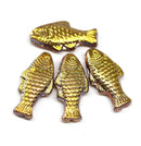 25x12mm Golden Czech glass fish beads, 4pc