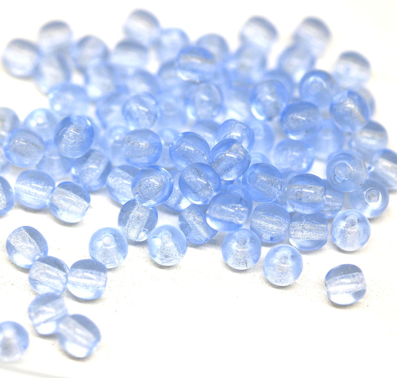 4mm Sapphire blue czech glass beads round druk spacers, 90Pc