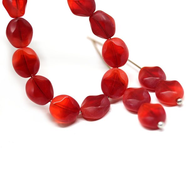 9x8mm Mixed red flat oval wavy czech glass beads, 15Pc