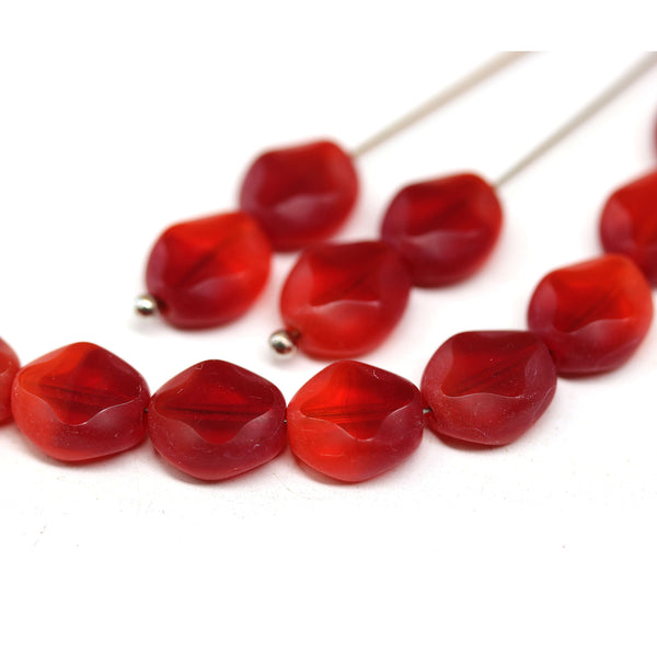 9x8mm Mixed red flat oval wavy czech glass beads, 15Pc