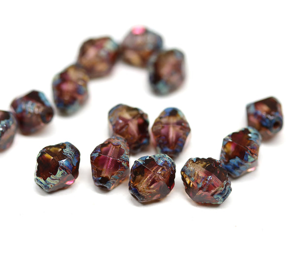 8x6mm Purple bicone czech glass beads picasso edges - 15Pc