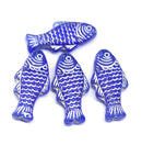 25x12mm Matte blue silver wash Czech glass fish beads, 4pc