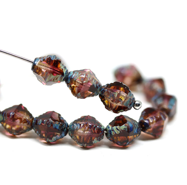 8x6mm Purple bicone czech glass beads picasso edges - 15Pc