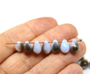 6x9mm Opal blue czech glass teardrop beads with bronze luster, 30pc