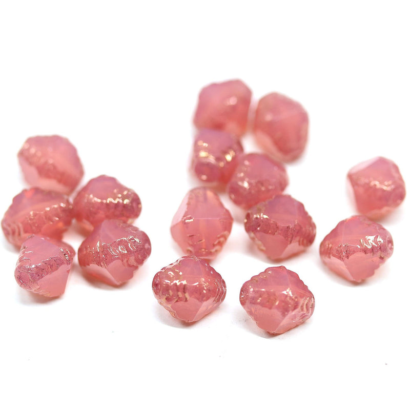 8x6mm Opal pink bicone czech glass beads gold edges - 15Pc
