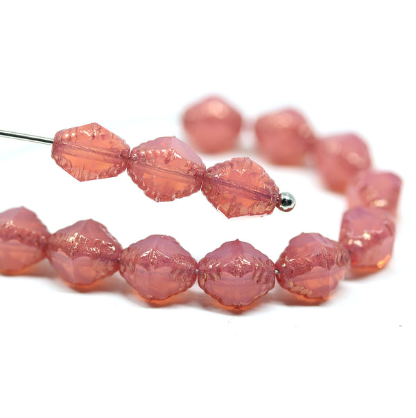 8x6mm Opal pink bicone czech glass beads gold edges - 15Pc