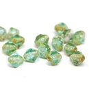 8x6mm Antique green bicone czech glass beads picasso edges - 15Pc