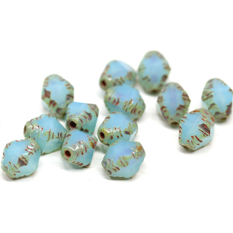 8x6mm Opal blue bicone czech glass beads picasso edges - 15Pc