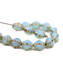 8x6mm Opal blue bicone czech glass beads picasso edges - 15Pc